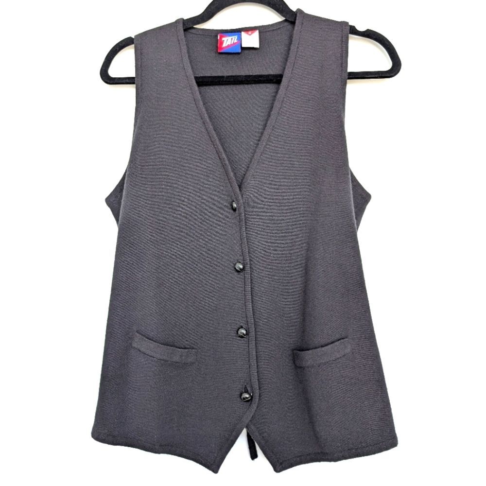 Vintage Y2K Tail Wool Blend Button Front Cinch Waist V Neck Blazer Vest Sz M
